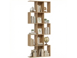 Librería en forma de S con 5 baldas, 80x24x200 cm, acabado en roble.
