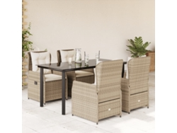 Juego de comedor de jardín de 5 piezas con cojines, mimbre sintético beige, DKD Home Decor