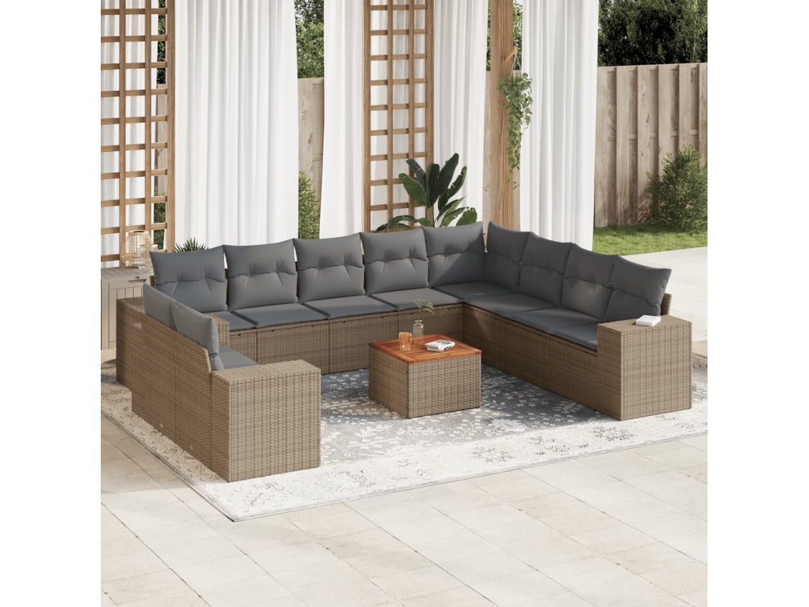 Conjunto de sofá de jardín de 11 piezas con cojines de mimbre beige DKD Home Decor