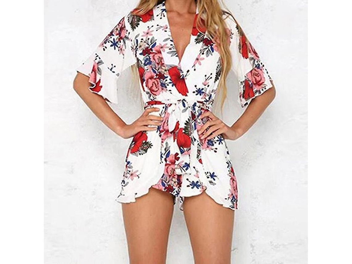 2026-monos Para Mujer Con Estampado Floral Cuello V Manga Volante Sin Espalda De Poliéster Talla S-2xl