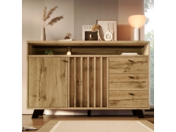 Aparador 120x40x85 Cm - 3 Cajones, 2 Puertas, Estante Abierto, Estilo Vintage - Roble Oscuro