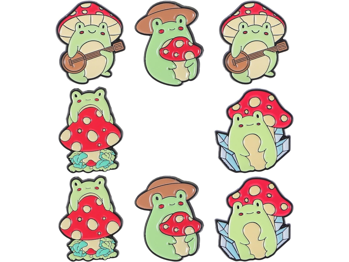 Espetos De Sapo E Cogumelo De Desenho Animado, Conjunto De 8 Peças, Liga Metálica.
