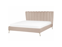 Cama con somier BELIANI Miribel de Terciopelo Beige 207x218x112