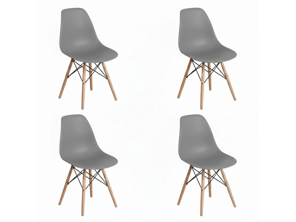 Dasck - Pack de 4 sillas nórdicas grises, estilo escandinavo | Patas de madera de haya | Polipropileno ergonómico | Capacidad de carga de 120 kg por silla