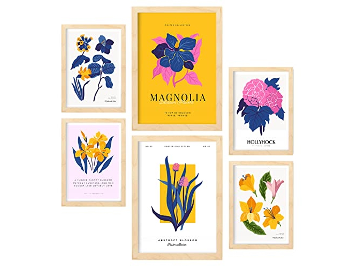 NACNIC Set Of 6 Pósters De Flores Pétalos De Magnolia Láminas De Naturaleza Y Botánica Para  Tamaños A3 & A4 Marcos Color Madera