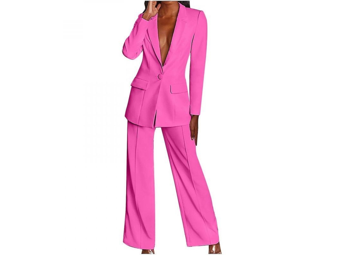 2026-conjunto De Traje Mujer Manga Larga Casual Elegante De Dos Piezas Para Negocios Verano Otoño Cjg S Rosa Intenso
