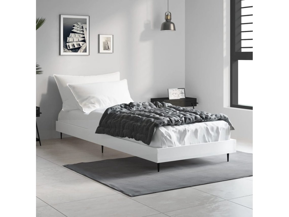Estructura De Cama Madera De Ingeniería Blanco Brillo 75x190 Cm