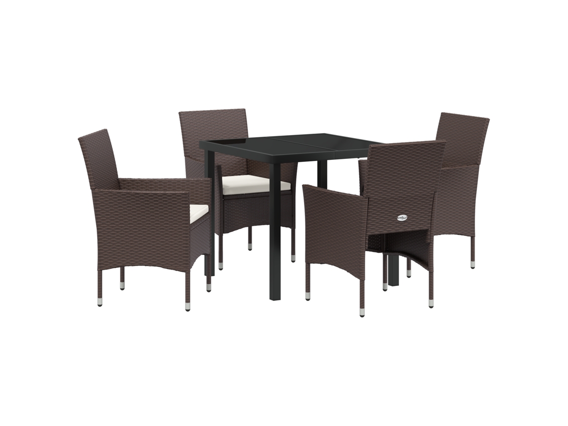 Juego de comedor de jardín Vidaxl de 5 piezas en ratán color castaño