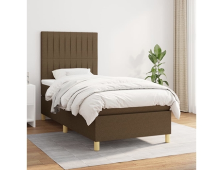 Cama con somier VIDAXL (Marrón - Tela - 193 x 90 x 128 cm)