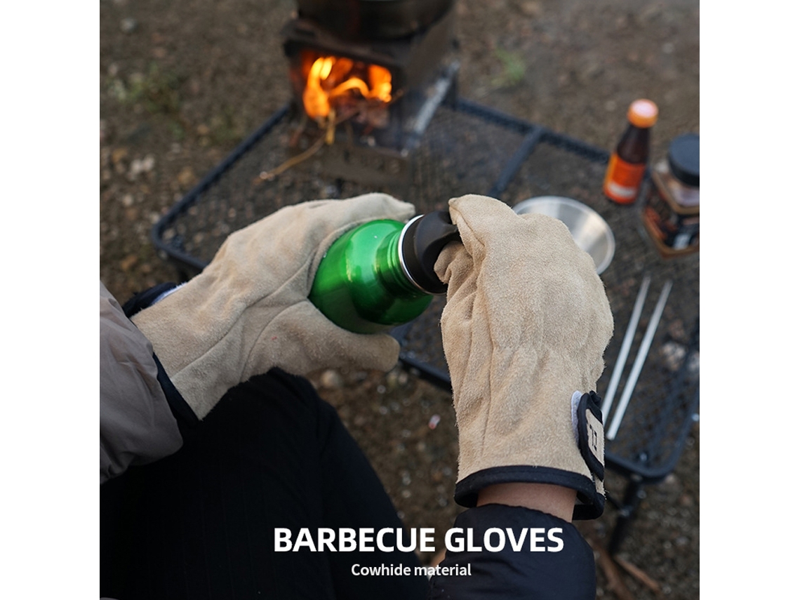 Guantes De Piel De Vacuno Resistentes Al Calor Y Al Fuego Para Acampar, Barbacoas, Horno Y Para Mantener Las Manos Calientes.