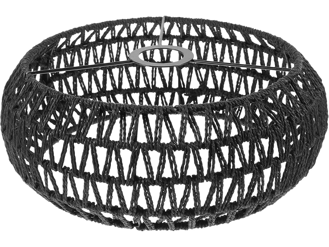 Lámpara De Techo Cilíndrica De Cuerda Negra, Estructura De Hierro Ligera, Difusor De Luz Suave.