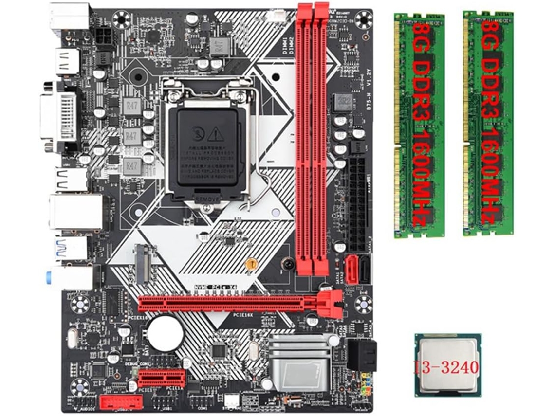 Placa Base De Escritorio B75-h + Procesador I3-3240, 2 Módulos De Ram Ddr3 De 8 Gb A 1600 Mhz, Lga 1155