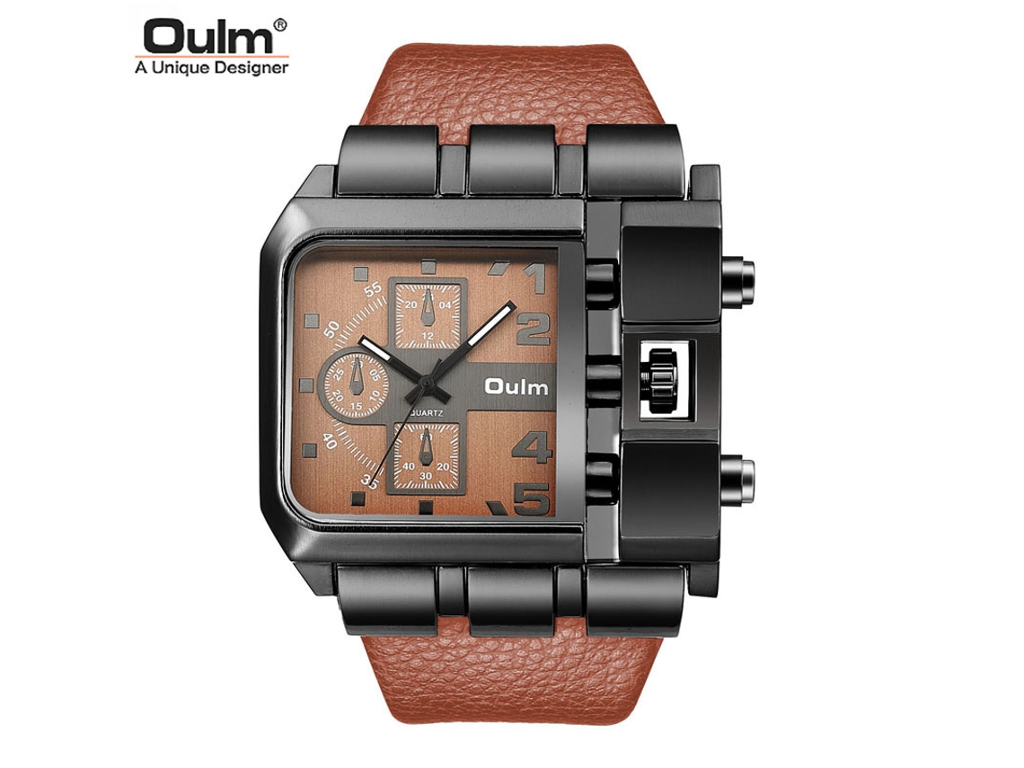 Reloj De Pulsera Cuadrado De Cuero Color Café Con Movimiento De Cuarzo, Unisex.