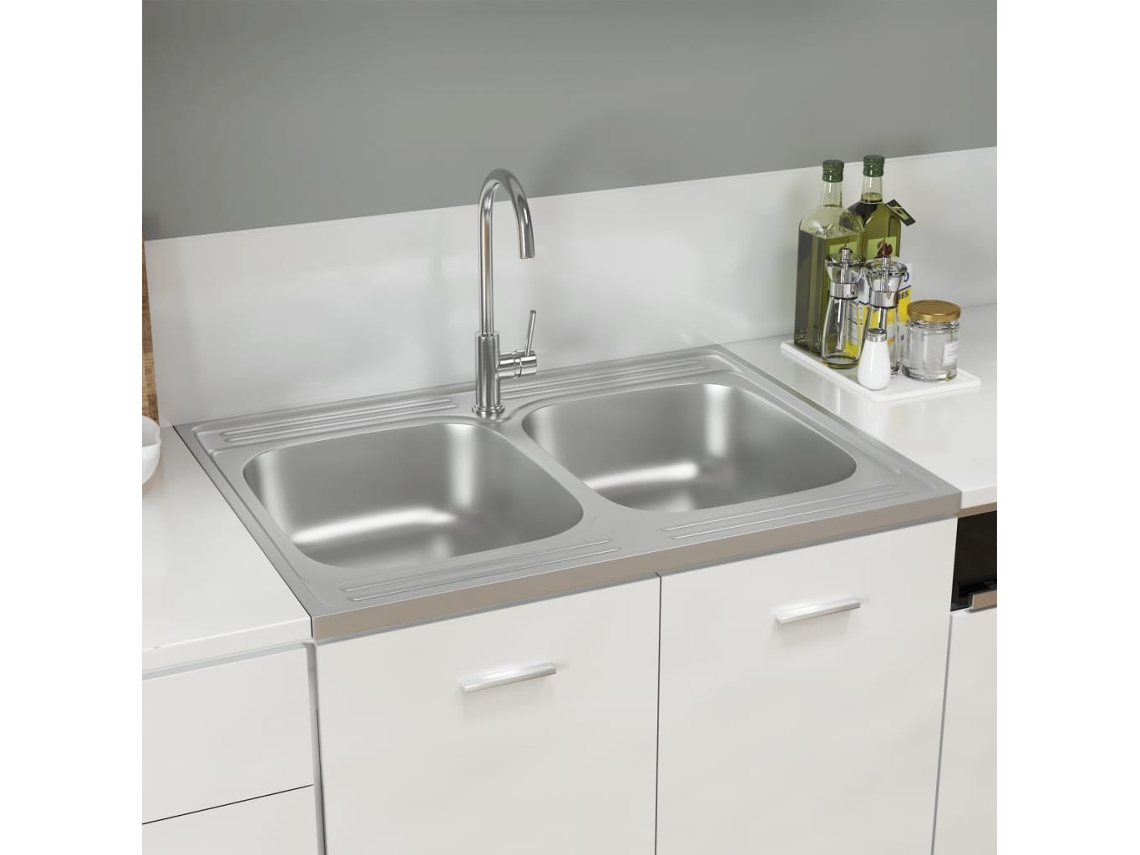 Fregadero De Cocina Doble Seno Acero Inoxidable 800x600x155 Mm