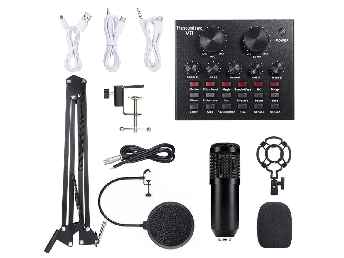 Kit de micrófono de condensador con tarjeta de sonido inteligente, micrófono colgante para grabación y transmisión en vivo.