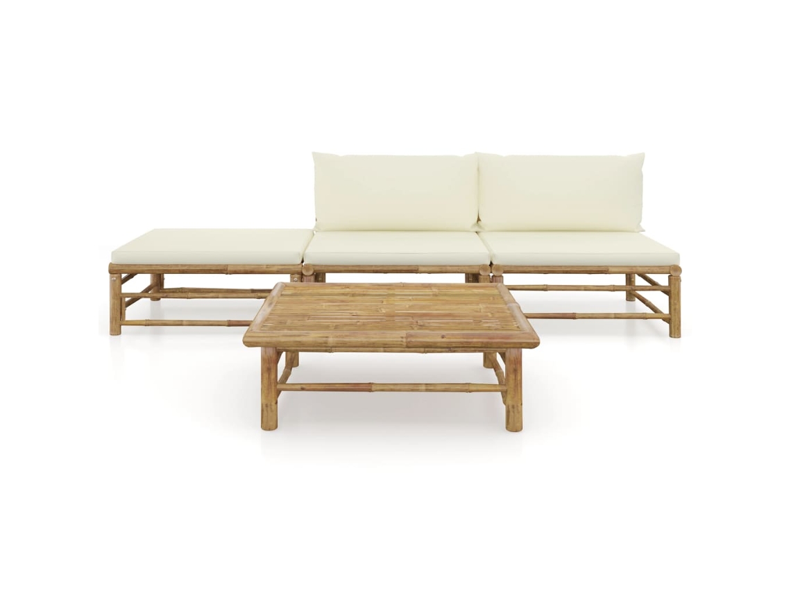 Maison Exclusive - Set De Muebles De Jardín 4 Piezas Bambú Y Cojines Blanco Crema