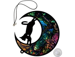 Adorno Colgante De Gato Con Luna, Hecho De Acrílico. Colgante De Gato Colorido Con Sistema Para Colgar, Para Jardín Y