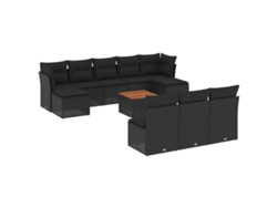 Conjunto de 11 sofás de jardín con cojines de mimbre, color negro, EXCLUSIVO DE LA CASA