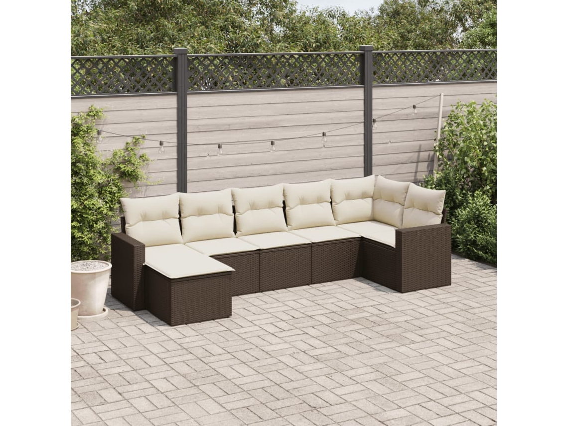 Conjunto de sofá de jardín de 7 piezas con cojines de mimbre sintético marrón de DKD Home Decor