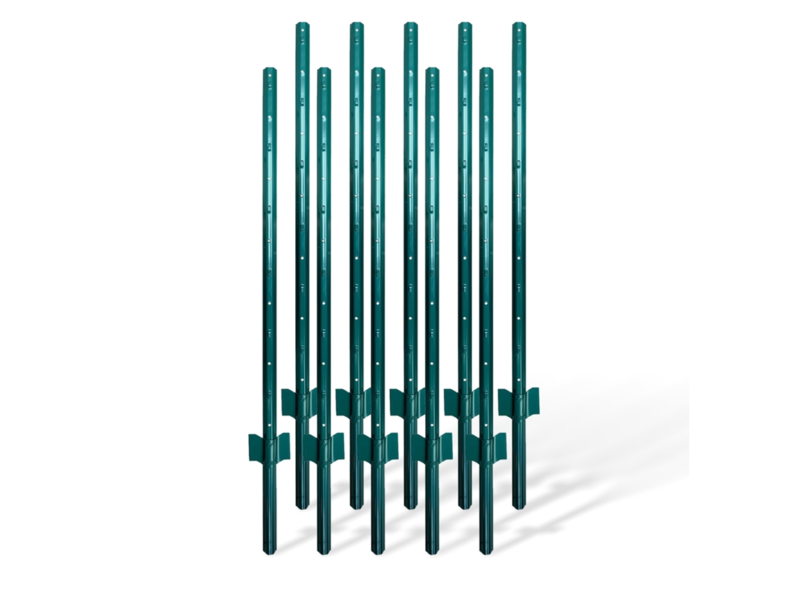 Postes Para Valla Relaxdays, Set De 10, Para Malla De Alambre, Para Clavar, 90 Cm, Perfil U, Jardín, Acero, Verde