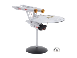 Maqueta de nave espacial a escala 1:1000 con luces para exhibición.