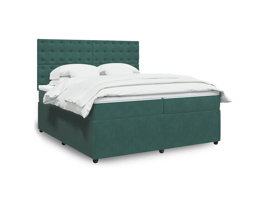 Cama Box Spring Con Colchón Terciopelo Verde Oscuro 200x200 Cm