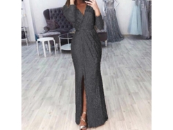 2026-13063-vestido Largo De Lentejuelas Cuello V Profundo Manga Larga Con Ranura Para Fiestas Y Ocasiones Especiales 2xl Negro