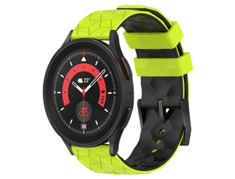 Correa de reloj inteligente para Samsung Galaxy Watch 5 Pro 45 mm 20 mm Patrón de fútbol Correa de reloj de silicona bicolor (verde lima + negro)