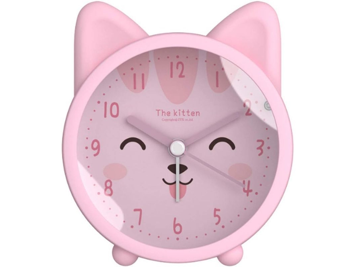 2026-reloj Despertador Niño Animalito Silencioso Silicona Luz Nocturna Gato Rosa