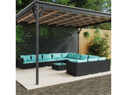 Conjunto de jardín DKD Home Decor de 12 piezas con cojines de mimbre negros