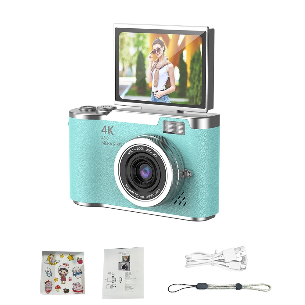 (verde - 8 Gb) Cámara Digital 4k - 48 Mp - Cámara Para Niños - Enfoque Automático - Pantalla De 2,4 Pulgadas - Abatible 180°