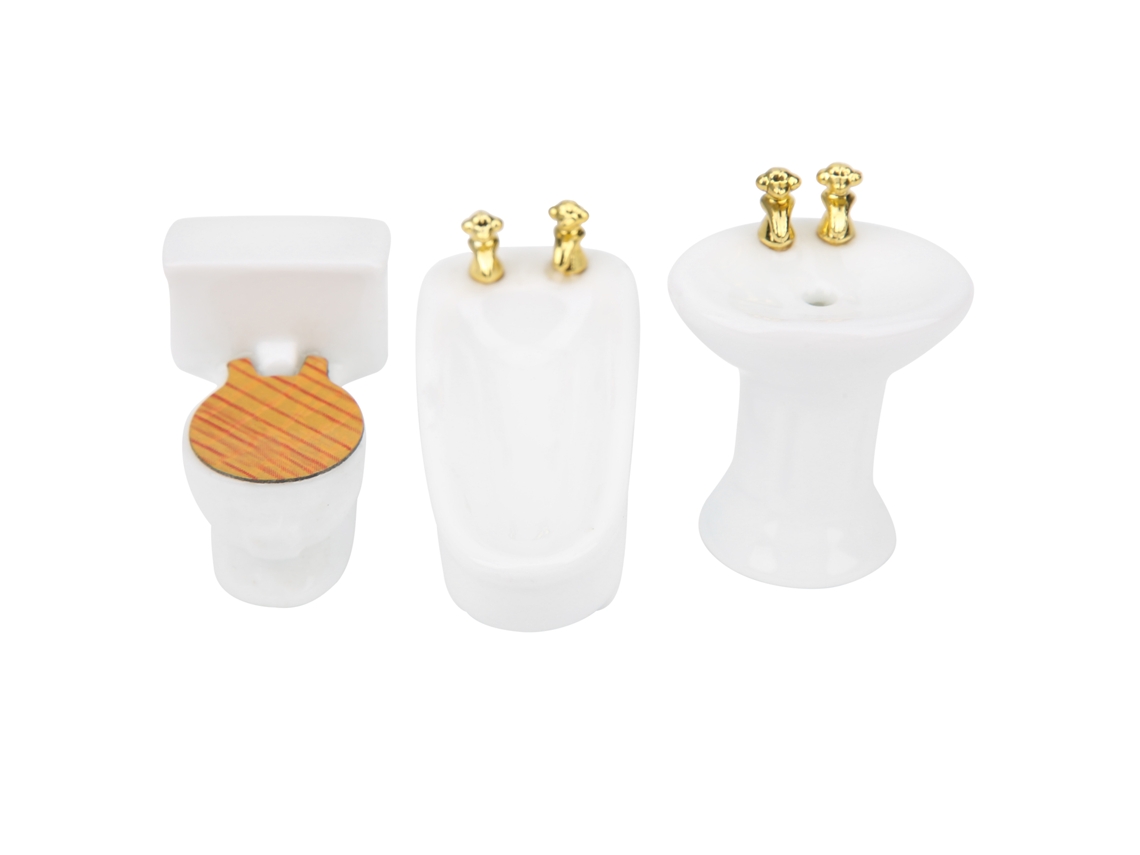 Ats-set De Baño Miniatsura Para Casa De Muñecas 1/24 Con Bañera, Inodoro Y Lavabo En Cerámica Blanca
