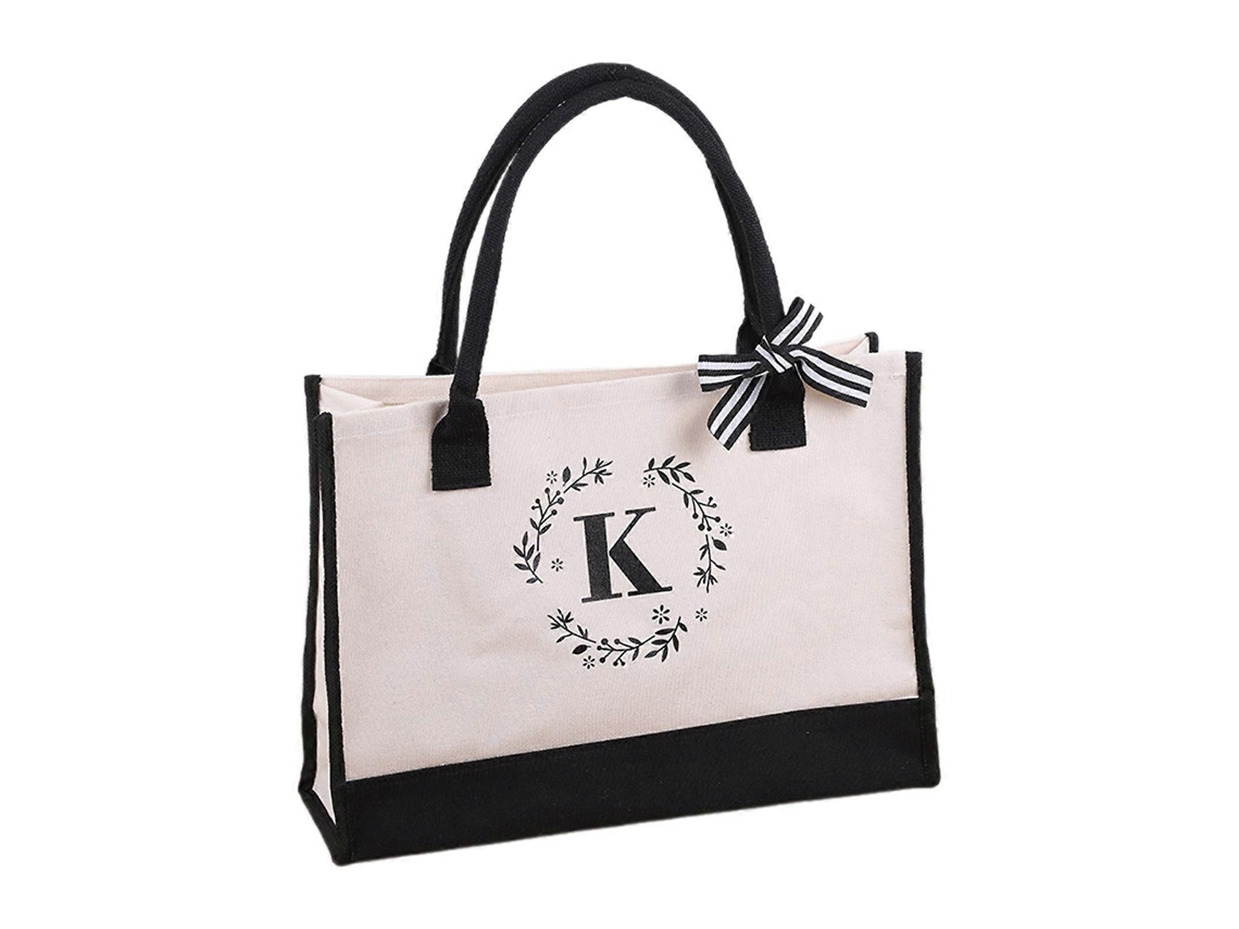 Bolso de lona con inicial, bolso de compras, bolso de hombro plegable, versátil para niñas y mujeres, moderno y elegante. GOKOCO