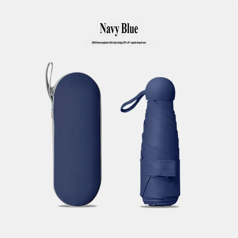 (azul Marino 6k) Mini Paraguas Integrado Con Protección Uv Y Revestimiento De Protección Uv