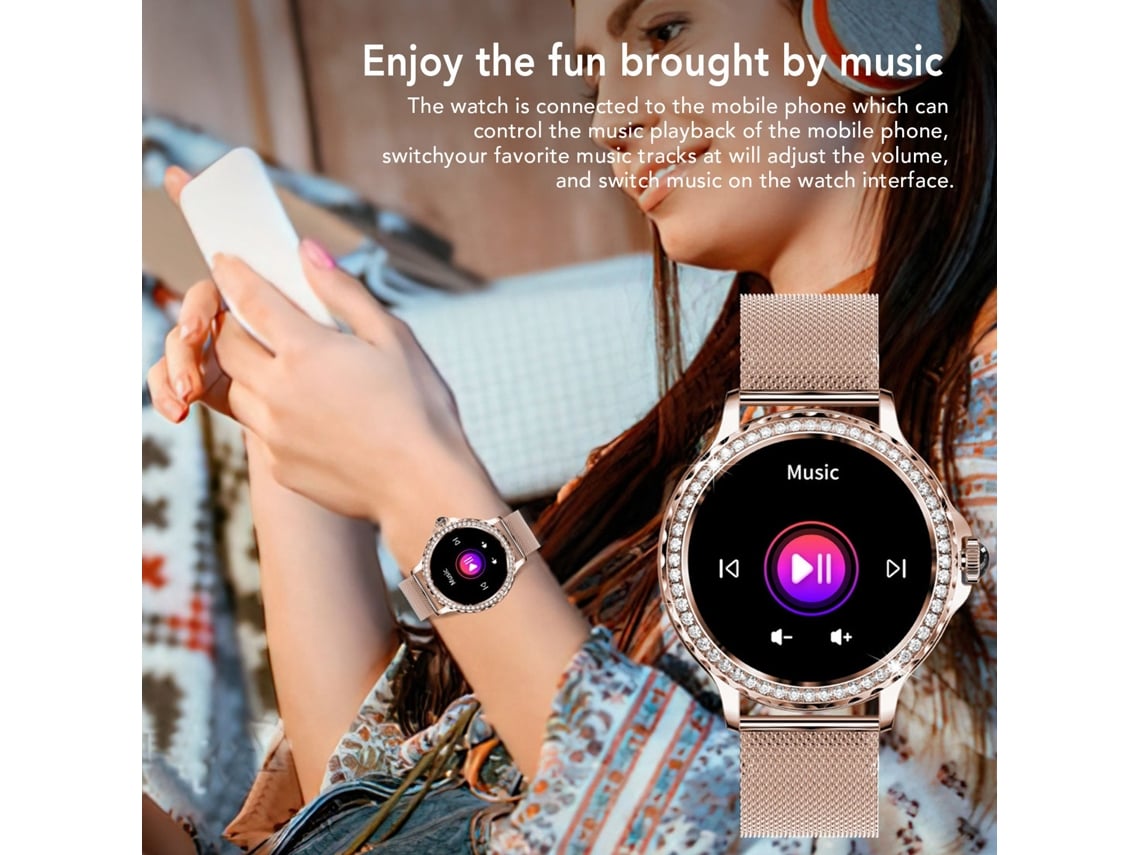 Relógio Inteligente Feminino Nx19 Pulseira Fitness Esportiva Fashion Para Android Ios Ouro Aço