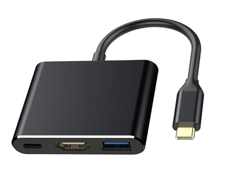 Adaptador USB C a HDMI 4K, concentrador USB C 3 en 1 con salida HDMI 4K, concentrador adaptador HDMI con puerto USB 3.0, negro BISBISOUS
