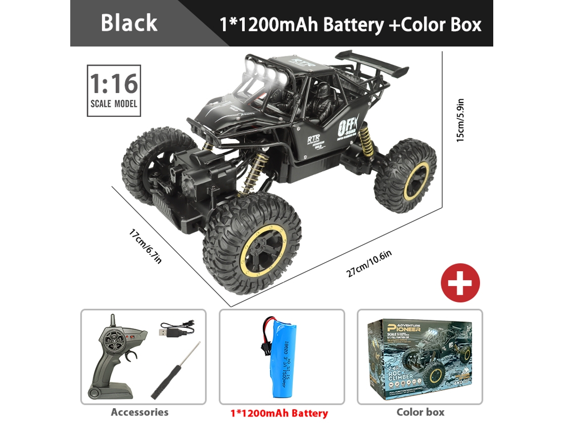 Coche RC 116/124 4WD con luz LED, buggy todoterreno, juguete para niños Aeuzwr