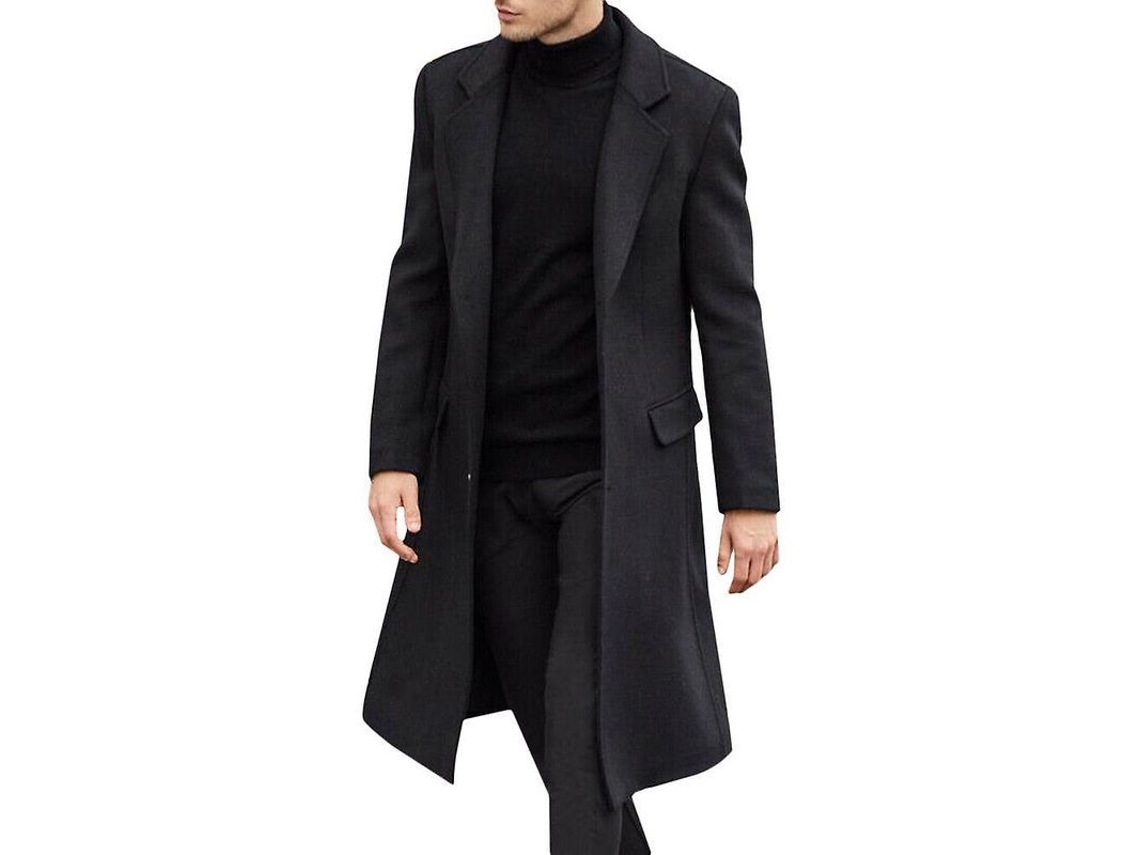 Casaco Trench de Inverno para Homem Peitoral Simples Aquecido Jaqueta Longa Casaco Formal S/MARCA