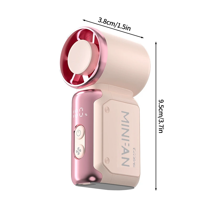 Ventilador Portátil (rosa), Mini Ventilador Recargable, Pantalla Digital Led, Ventilador Eléctrico