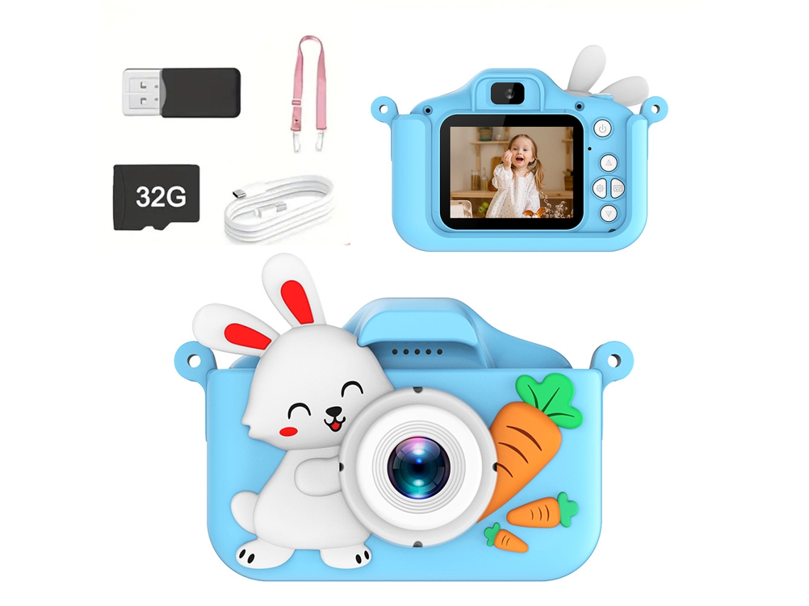 Cámara infantil Gertiz Rabbit, cámara digital dual 1080p, 32 g, para niños de 3 a 12 años, azul