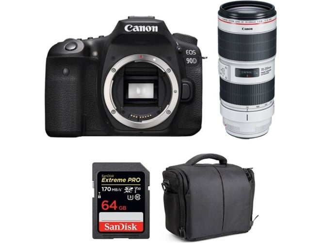 Kit Cámara CANON EOS 90D + EF 70-200mm f/2.8L IS III USM + SanDisk 64 GB + Bolsa (APS-C)