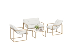 Set De Jardín Exterior 4 Piezas Con Cojines Ultra Gruesos 15 Cm Sofá 2 Plazas 2 Sillones Y Mesa Baja Color Caqui