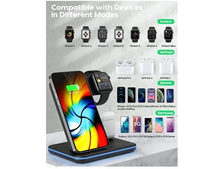 Estación de Carga Inalámbrica Compatible para iPhone 11 Pro/XS/12/13 BISBISOUS Negro