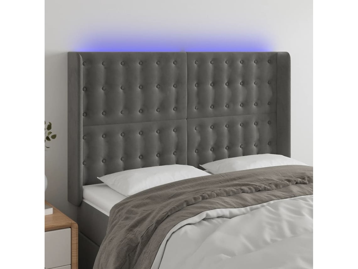 Cabecero Con Led De Terciopelo Gris Oscuro 147x16x118/128 Cm