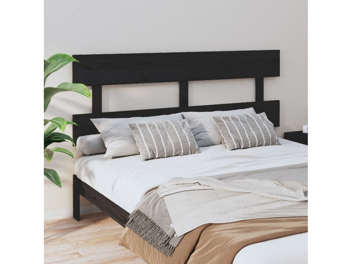 Cabecero De Cama Madera Maciza De Pino Negro 164x3x81 Cm