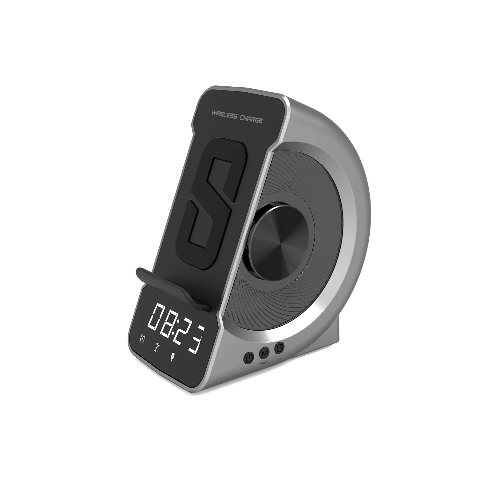 Altavoz Bluetooth Con Cargador (gris Hierro), Reloj Despertador Digital Led, Soporte Para Teléfono Y Altavoz Multifuncional.