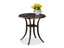 Relaxdays Mesa Jardín Exterior, Mesita Redonda Antigua, Resistente, Aluminio Fundido, 53 X 53 Cm, Balcón, Negro/bronce