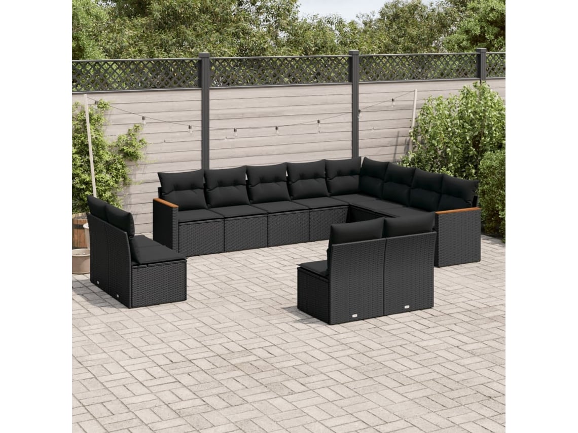 Conjunto de sofá de jardín de 12 piezas con cojines de mimbre negros DKD Home Decor
