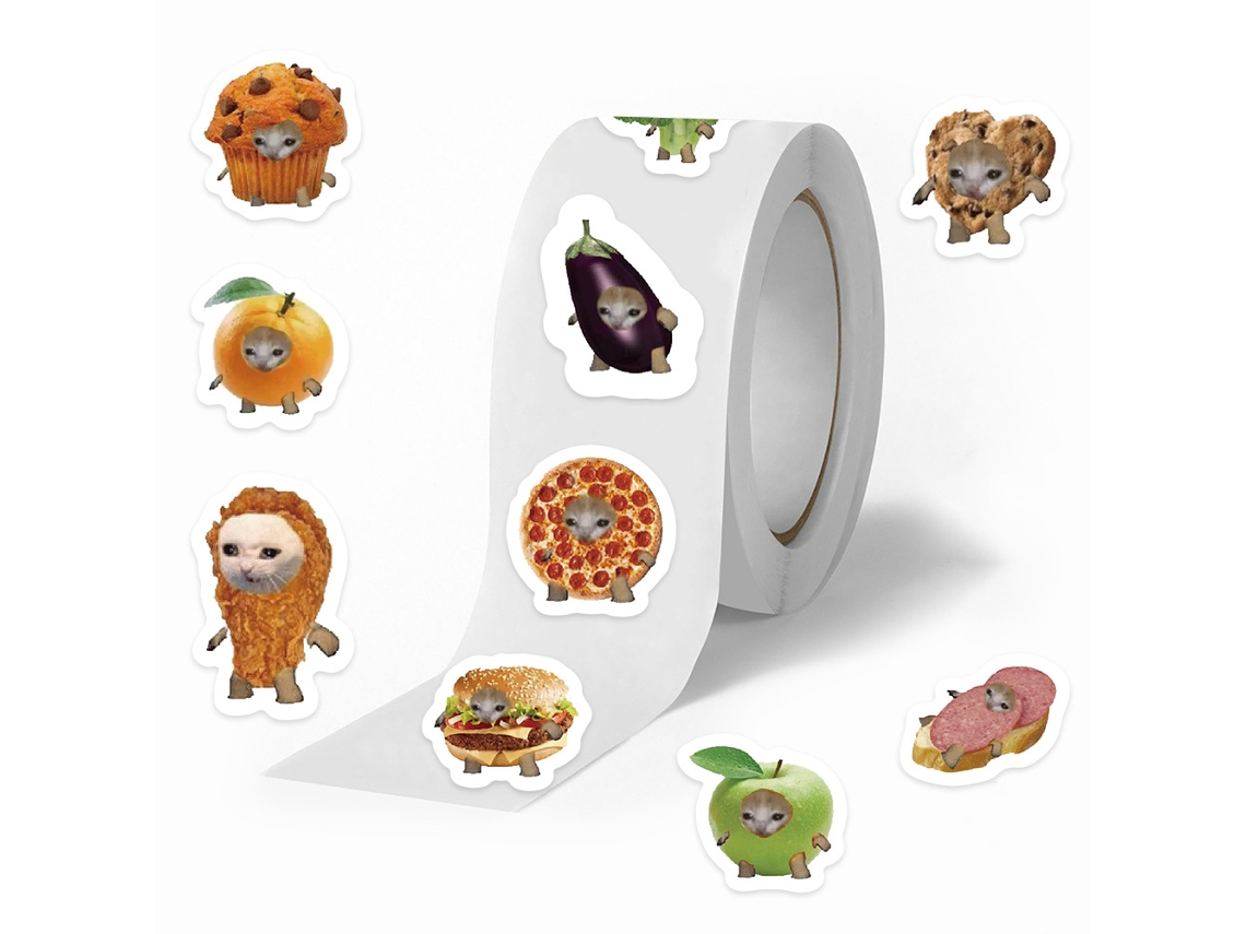 Rollo de 500 pegatinas de comida para gatos, decoraciones creativas para proyectos de bricolaje.