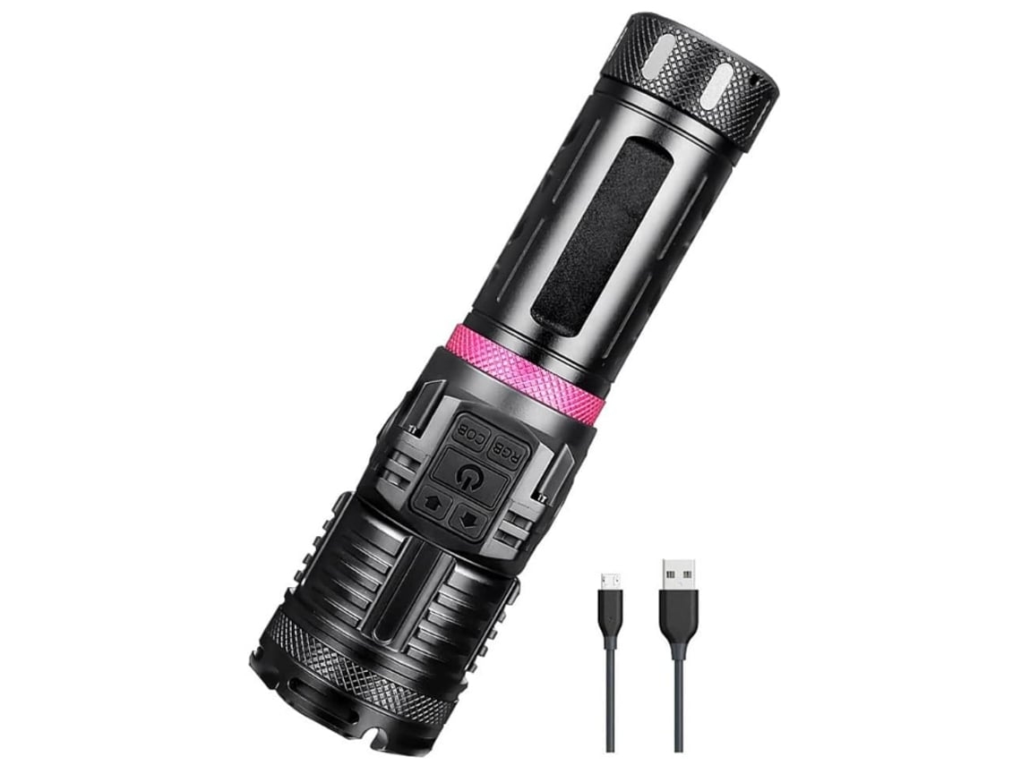 Linterna LED superbrillante Yunzii con luz lateral, COB, 11 modos de zoom, resistente al agua, negra